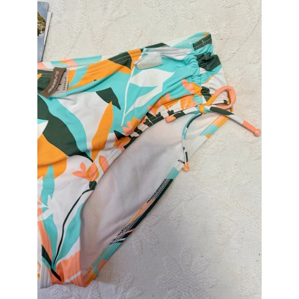 NWT Sunseeker Australia US 8 Microfibre Tropical Bikini Bottom Ruched Side Beach